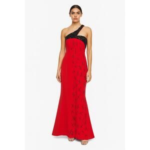 Red Evening Gown with Black Sequins